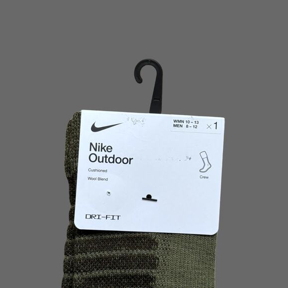 Nike Wool Blend Dri-Fit Olive Green Crew Socks M8-12 FD8472-222 NWT - Picture 2 of 6